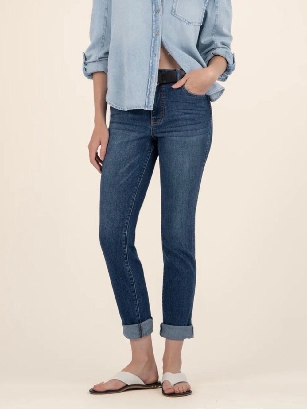 KUT From The Kloth Catherine Boyfriend Jeans 6 Dark Wash Cuffed Stretch Denim